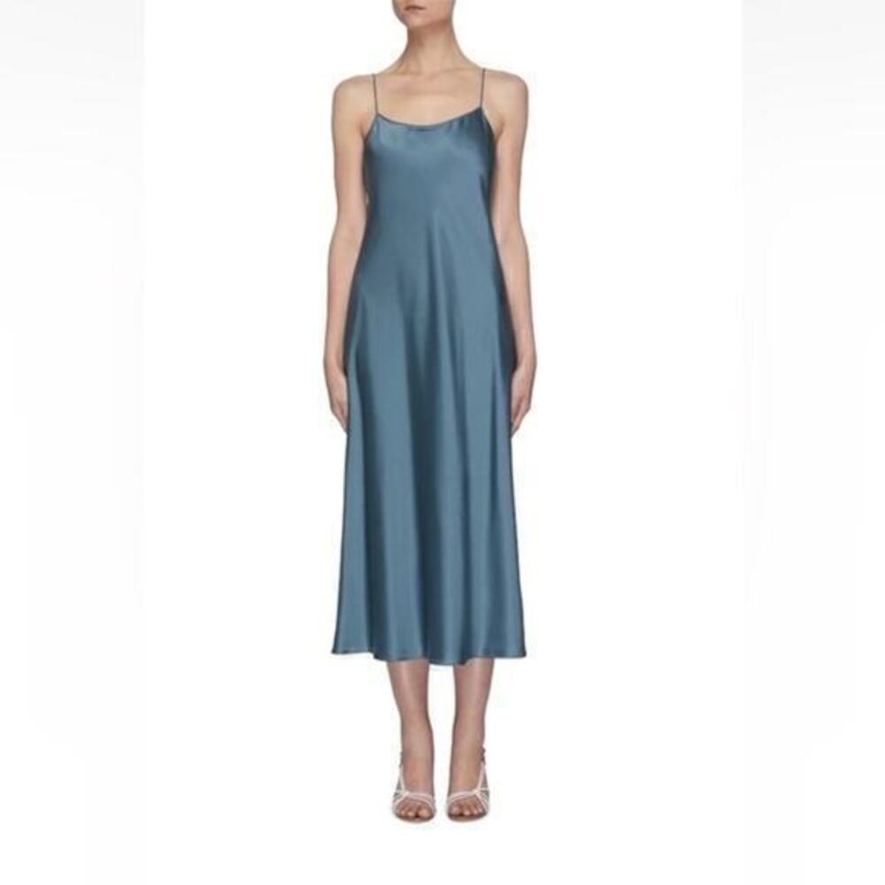 Theory Telson C Slinky Twill Teal Blue‎ Midi Slip Dress Size 2 NWT